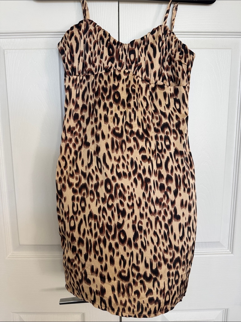 Beginning Boutique Leopard-Print Mini Dress in Beige and Brown